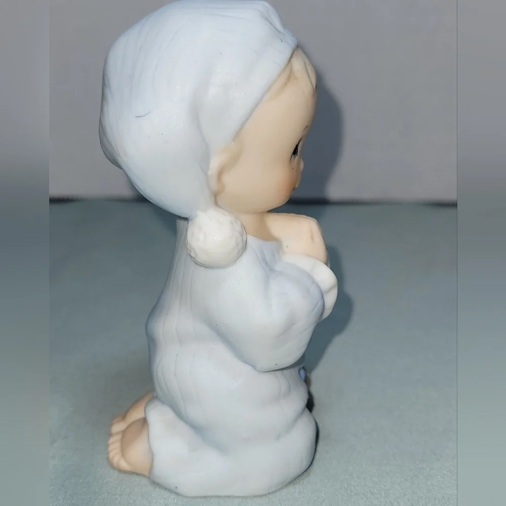 Vintage Home Interiors Bedtime Prayer Child & Teddy Bear Figurine HOMCO Blue Boy